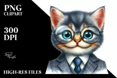 Whimsical Watercolor Kitten Portrait Suit es Clipart Product Image 1