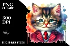 Whimsical Watercolor Kitten Portrait Suit es Clipart Product Image 1