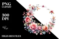 Colorful Floral Pink Roses Frame PNG Product Image 2