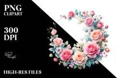 Colorful Floral Pink Roses Frame PNG Product Image 2