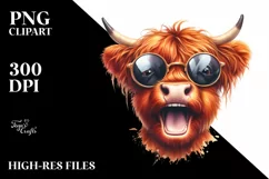 Excited Highland Cow with Sunglasses | Sublimation | Clipart Product Image 3