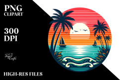 Retro Tropical Sunset Clipart PNG Product Image 2