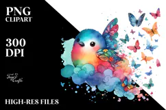Cute Bird with Butterfly Silhouettes, High-Quality PNG Product Image 2