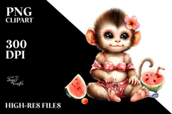 Digital Watercolor with Cute Baby Monkey, Transparent PNG Product Image 2