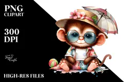 Digital Watercolor with Cute Baby Monkey, Transparent PNG Product Image 2
