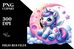 Baby Unicorn Nurse Moon Sublimation Clipart Product Image 2