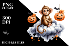 Watercolor Monkey Halloween Cloud PNG Product Image 2