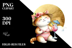 Cute Cat in Beachwear PNG Product Image 2