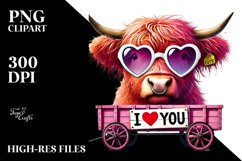 Pink Highland Cow Heart Sunglasses PNG Product Image 2