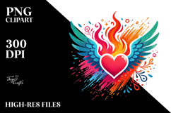Colorful Heart with Wings PNG Product Image 2