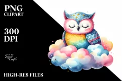 Colorful Watercolor Owl Cloud | Sublimation | Clipart Product Image 3
