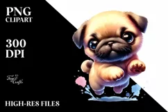 Jumping Puppy Pug Watercolor PNG Product Image 1