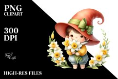 Cute Baby GNOME with Narcissus Floral Frame PNG Product Image 2