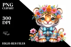Cute Baby Tiger Dressed in Whimsical Flowers | Sublimation | Product Image 1