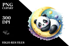 Whimsical Cute Baby Panda Sleeping on the Moon PNG Product Image 2