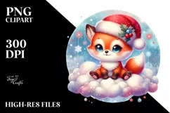Vibrant Baby Fox with Santa Hat PNG Product Image 3