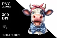 Cow Enthusiastic Cow Portrait with Bandana and Bow | Product Image 1