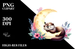 Cute Baby Otter Sleeping on the Moon PNG Product Image 2