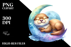 Cute Baby Otter Sleeping on the Moon PNG Product Image 2