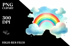 Simple Washed Watercolor Clouds with Rainbow and Hearts Product Image 2