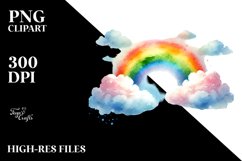 Simple Washed Watercolor Clouds with Rainbow and Hearts Product Image 2