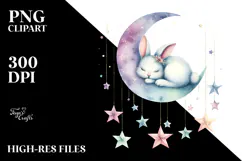 Boho Baby Bunny on Moon, Transparent PNG Product Image 2