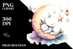 Cute Pastel Bunny Sleeping on the Moon PNG Product Image 2