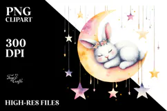Cute Pastel Bunny Sleeping on the Moon PNG Product Image 2