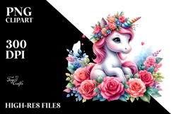 Cute Baby Unicorn with Floral Wreath PNG Product Image 2