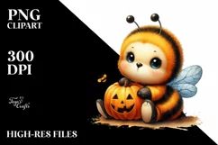Cute Baby Bee Holding Pumpkin, High-Res PNG Product Image 1