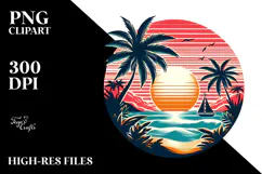 Retro Tropical Beach Sunset, T-Shirt Style PNG Product Image 2