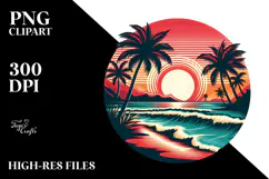 Retro Tropical Beach Sunset, T-Shirt Style PNG Product Image 2