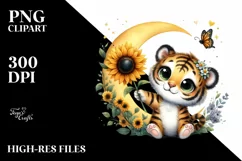 Whimsical Baby Tiger Holding Sunflower Product Image 1