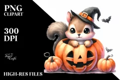 Cute Baby Squirrel Popping out of Pumpkin, Transparent PNG Product Image 3