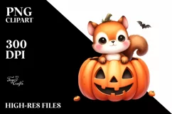 Cute Baby Squirrel Popping out of Pumpkin, Transparent PNG Product Image 1