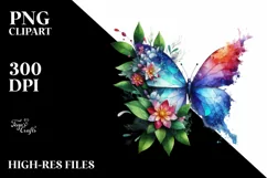 Abstract Vibrant Watercolor Butterfly, Transparent PNG Product Image 1