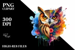 Abstract Vibrant Watercolor Owl, Transparent PNG Product Image 1