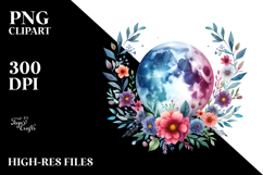 Vibrant Boho Moon with Flowers and Foliage Clipart Product Image 2