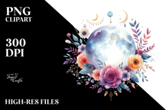 Vibrant Boho Moon with Flowers and Foliage Clipart Product Image 2