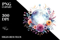 Vibrant Boho Moon with Flowers and Foliage Clipart Product Image 2