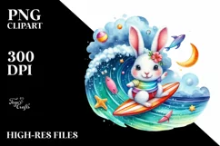 Colorful Funny Rabbit Surfing | Sublimation Clipart Product Image 1
