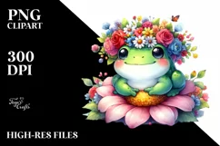 Cartoon-Style Frog with Flower Crown | Vibrant Product Image 3