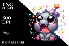 Silly Cartoon Hippo with Party Hat PNG Product Image 2