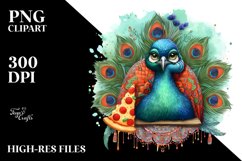 Bored Peacock Holding Pizza Slice | Clipart Product Image 3