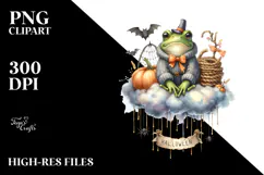 Watercolor Halloween Frog Sitting on Cloud PNG Product Image 2