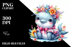 Cute Baby Dolphin Dressed in Whimsical Flowers | Sublimation Product Image 1