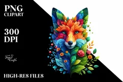 Abstract Vibrant Watercolor Fox with Plant Leaves JPEG Product Image 3