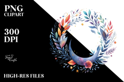 Whimsical Moon with Foliage, PNG Product Image 2