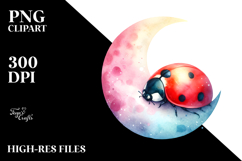 Cute Pastel Ladybug Sleeping on the Moon PNG Product Image 2