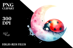 Vibrant Ladybug Sleeping Moon | Sublimation Clipart Product Image 2